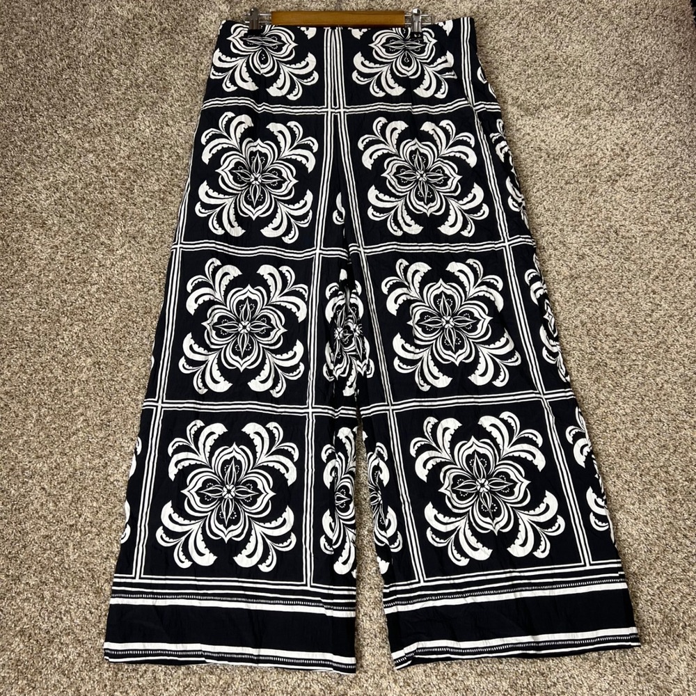 Gemma + Jane Black White Medallion Tile Print Wide Leg Pants XL